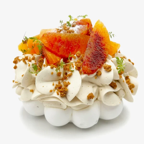 Pavlova Oranges Sanguines – Spéculos – Clémentine de Corse – Praliné par Pavlova Joël MAIER, photo N°1